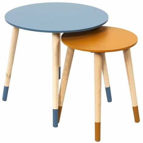 PONY - Tables Gigognes Scandinaves Bicolores Bleu et Ocre - Bleu