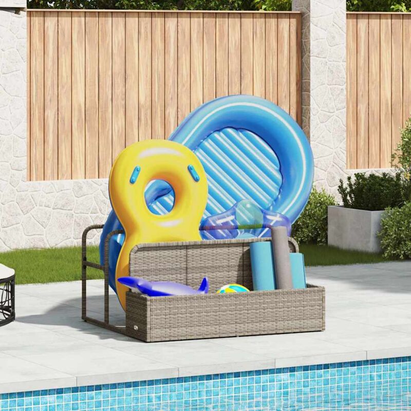 Vidaxl Hellgrau Pool Aufbewahrungsbehälter 110X100x57 Cm Poly Rattan