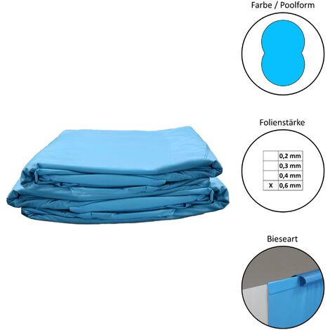Pool Ersatzfolie 8-Form in versch. Größen - Dicke 0,6 mm - Tiefe 120 cm - blau - Einhängebiese
