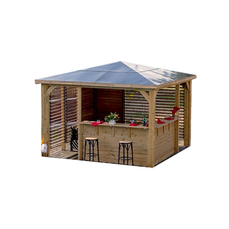 Foresta - Pool House Blueterm en bois 12.32 m² - 2 parois ventelles et 2 comptoirs, Pose Avec