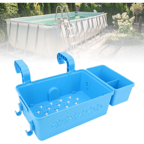 Pool Master Aufbewahrungskorb und Becherhalter [7 l] + Schnappverschluss (Verstärkter Kunststoff, Blau, 8-teilig) Leichter, multifunktionaler Korb für optimale Organisation am Pool