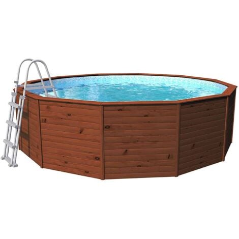 Pool mit Holzverkleidung K2O 375x127 cm Sandfilteranlage 3.028 L/S mit Leiter