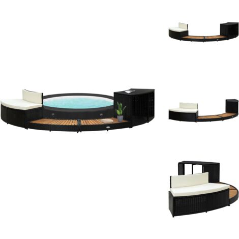 Pool- & Whirlpool-Zubehör - Living Whirlpool-Einfassung Schwarz Poly Rattan und Massivholz Akazie