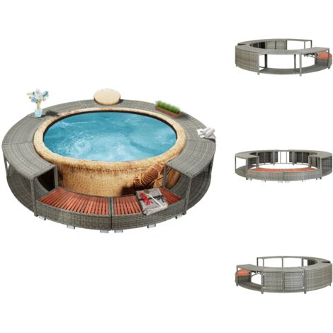 Pool- & Whirlpool-Zubehör - Living Whirlpool-Umrandung Grau Poly-Rattan