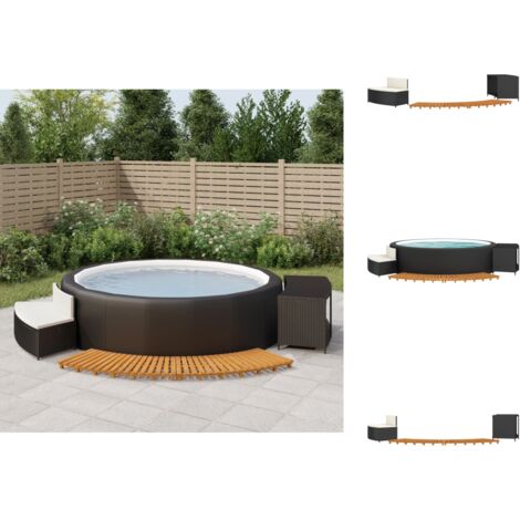 Pool- & Whirlpool-Zubehör - Living Whirlpool-Umrandung Schwarz Poly-Rattan und Massivholz Akazie
