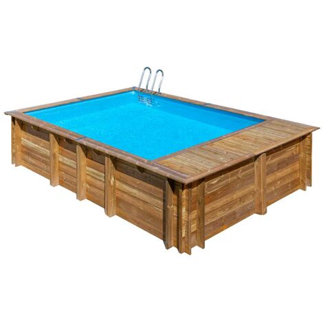 POOLCREW Holz Pool Madeira, Aufstellpool 620 x 420 x 136 cm, Einbaupool rechteckig, inkl. Sandfilteranlage, Folie und Leiter, Schwimmbecken - braun