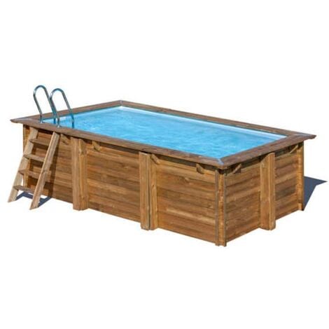 POOLCREW Holz Pool Maui, Aufstellpool 427 x 277 x 119 cm, Einbaupool rechteckig, inkl. Sandfilteranlage, Folie und Leiter, Schwimmbecken - braun