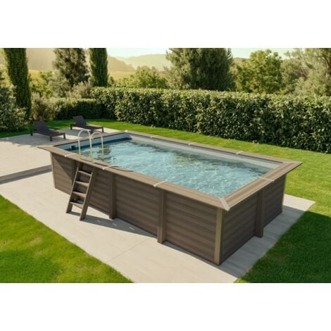 POOLCREW WPC Pool Kreta, Aufstellpool 606 x 375 x 124 cm, Einbaupool rechteckig, inkl. Sandfilteranlage, Folie und Leiter, Schwimmbecken