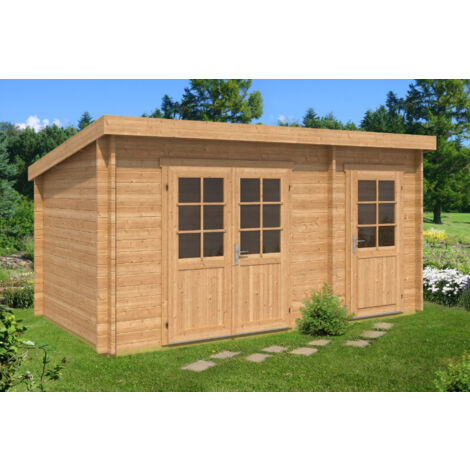 Poolhouse - Abri de jardin Maria toit monopente avec annexe Pinie Imprégné, 40 mm Épaisseur paroi 450 x 279 cm