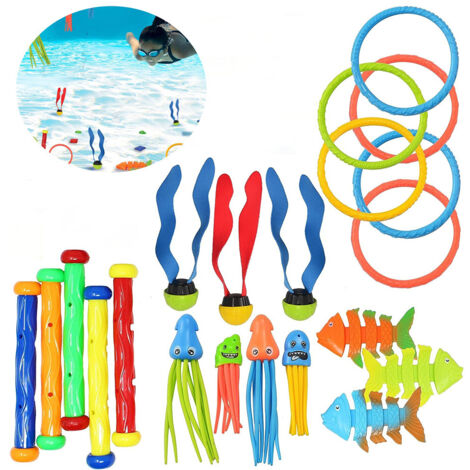 Poolspielzeug mit Stöcken und Tauchringen für Kinder von vier bis acht Jahren, Sommer- und Pool-Wasserspielzubehör