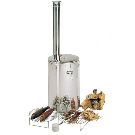 Poolstar – Fumoir multifonction pour bois – Acier inoxydable – Ø 420 mm, hauteur 700 mm – 2 grilles chrome incluses – Utilisation sans fumée