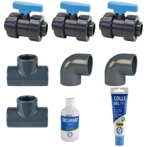 Poolstar – Kit by pass piscine Ø 50 mm – 3 vannes femelles – 2 coudes – 2 tés – Tube de colle gel – Décapant inclus
