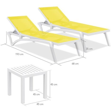 Poolstar – Pack de 2 transats empilables inclinables en résine renforcée – Tissu synthétique respirant – Table d'appoint résistante aux intempéries