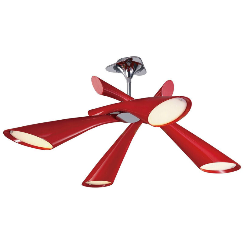 

Pop Convertible Semi-Plafón 4 bombillas E27, rojo brillante / blanco arílico / cromo pulido