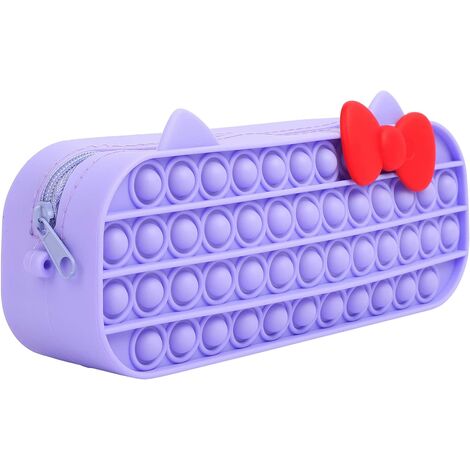 Pop It Bubble Trousse Fidget Toy Chat Mignon Coloré Silicone Stylo Sac De Rangement Papeterie Boîte Organisateur Soulagement Du Stress Décompression pour Enfants Adultes Étudiants École Fournitures De