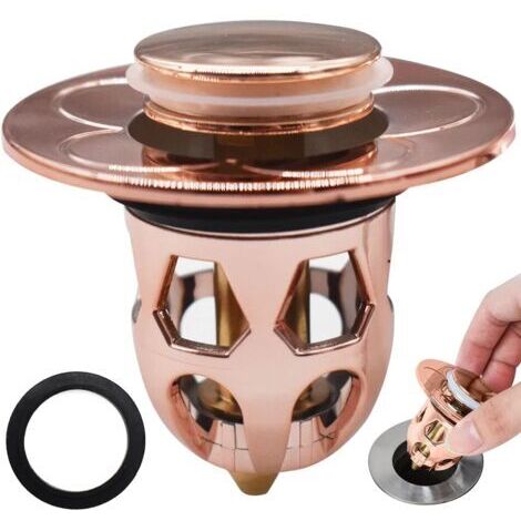 Pop Up Bouchon Lavabo,Bouchon d'Évier Type Poussoir, Bouchon de Lavabo, Flitre de Vidange Anti-Bloqué, Clapet Bonde Salle de Bain, éviers de Cuisine pour 30mm 40mm Trou de Vidange (Or Rose)