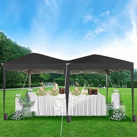 Pop-up Gazebo 3m x 6m with  Wind Bars & 6 Weight Bags & Silver Protective Layer Waterproof Marquee Canopy Black ns