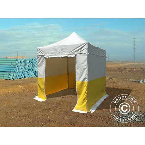 Pop up gazebo FleXtents Pop up canopy Folding tent® PRO 2.5x2.5 m, PVC, Work tent, Flame retardant, incl. 4 sidewalls - White / yellow