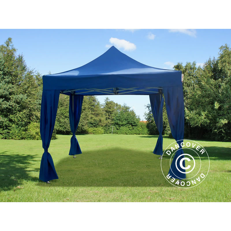 Pop Up Gazebo Flextents Pop Up Canopy Folding Tent Pro 3X3 M Blue, Incl. 4 Decorative Curtains - Blue