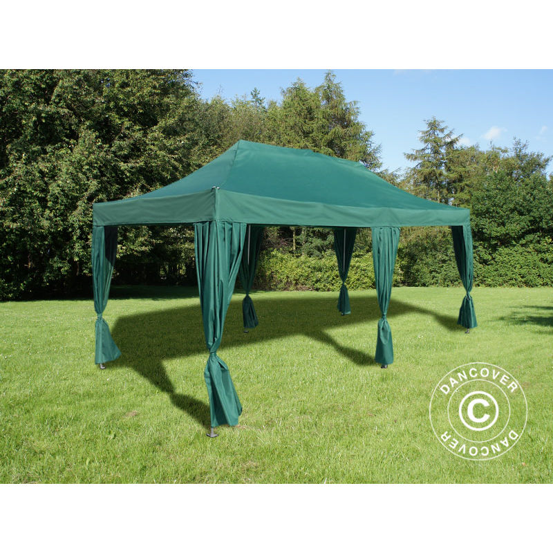 Pop Up Gazebo Flextents Pop Up Canopy Folding Tent Pro 3X6 M Green, Incl. 6 Decorative Curtains - Green