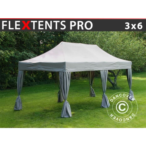 Pop up gazebo FleXtents Pop up canopy Folding tent PRO 3x6 m Latte, incl. 6 decorative curtains