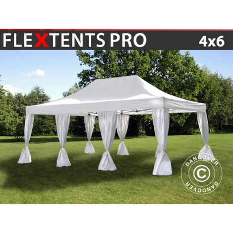 Pop up gazebo FleXtents Pop up canopy Folding tent PRO 4x6 m White, incl. 8 decorative curtains