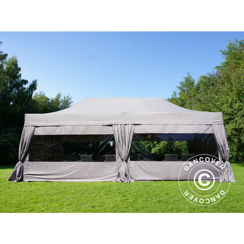 Pop Up Gazebo Flextents Pop Up Canopy Folding Tent Pro 4X8 M Latte, Incl. 6 Sidewalls & Decorative Curtains - Latte