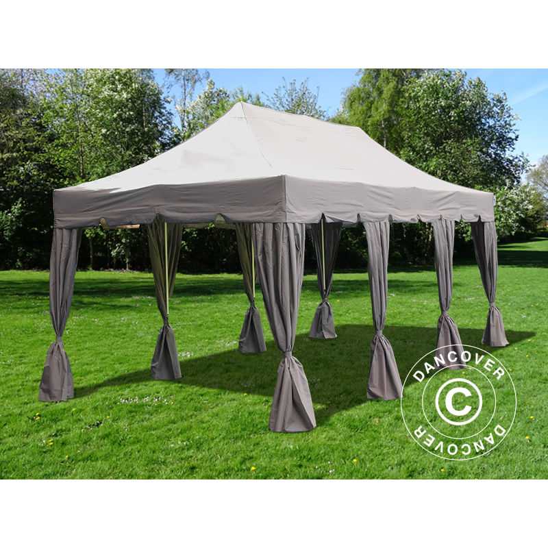 Pop Up Gazebo Flextents Pop Up Canopy Folding Tent Pro Peaked 4X6 M Latte, Incl. 8 Decorative Curtains - Latte
