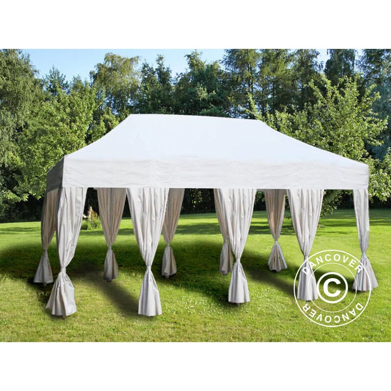 Pop Up Gazebo Flextents Pop Up Canopy Folding Tent Steel 4X8 M White, Incl. 6 Decorative Curtains - White