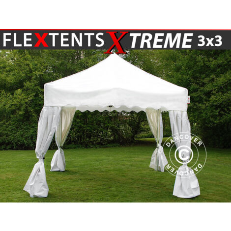 Pop up gazebo FleXtents Pop up canopy Folding tent Xtreme 50 "Wave" 3x3 m White, incl. 4 decorative curtains