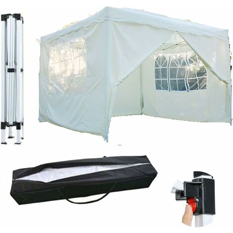 Pop Up Gazebo Tent 3m x 3m Portable Instant Commercial Gazebo Canopy Outdoor Party Tent Garden Heavy Duty Gazebo Event Shelter With Carry Bag (4 Sides, White)