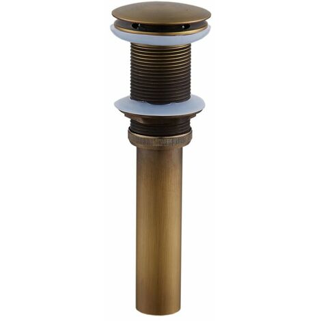 Pop-up Rétro Bouchon Bonde de Lavabo Vidange Clic-clac sans Trop-Plein en Laiton Bronzé Universel Valve Draineur dEvier Vasque Siphon sans Trou de Débordement Poli- sans Trop-Plein