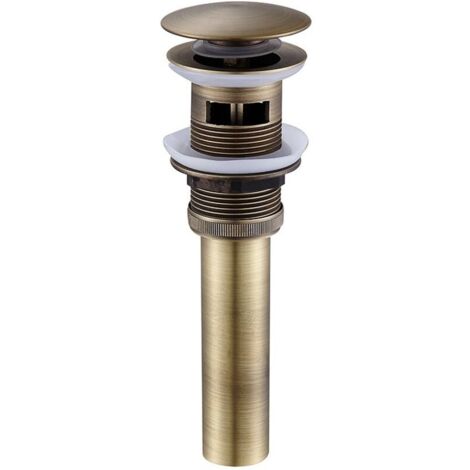 Pop-up sink drain with overflow, Retro Style in Aged Brass, Bathroom Accessory