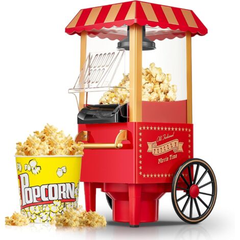Popcornmaker, Retro-aktualisierte Popcornmaschine, 1200 W Heißluft für Zuhause, Gesund und Kalorienfrei, Ein-Knopf-Bedienung und leicht zu reinigen, Filmabend und Weihnachten