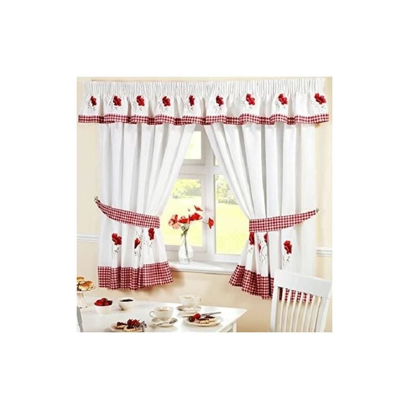 Poppies Kitchen Curtains 66 x 48' Pair Ready Made
