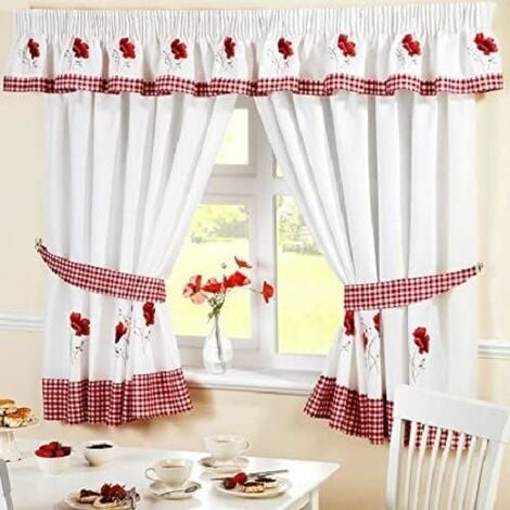Poppies Kitchen Curtains 66 x 48" Pair Ready Made