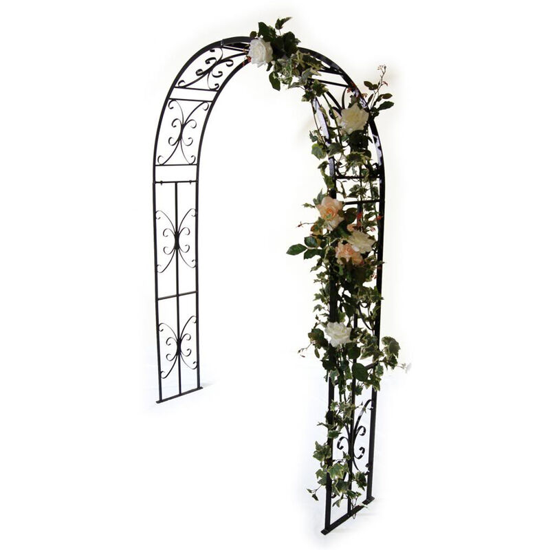 Buckingham Arch (Inc Ground Spikes), Garden Archway - Solid Steel - L30.4 x W137.2 x H218.4 cm - Black