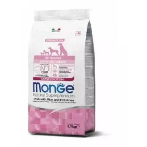 Porc monoprotéiné Monge pour chiots avec riz et pommes de terre 2,5 kg