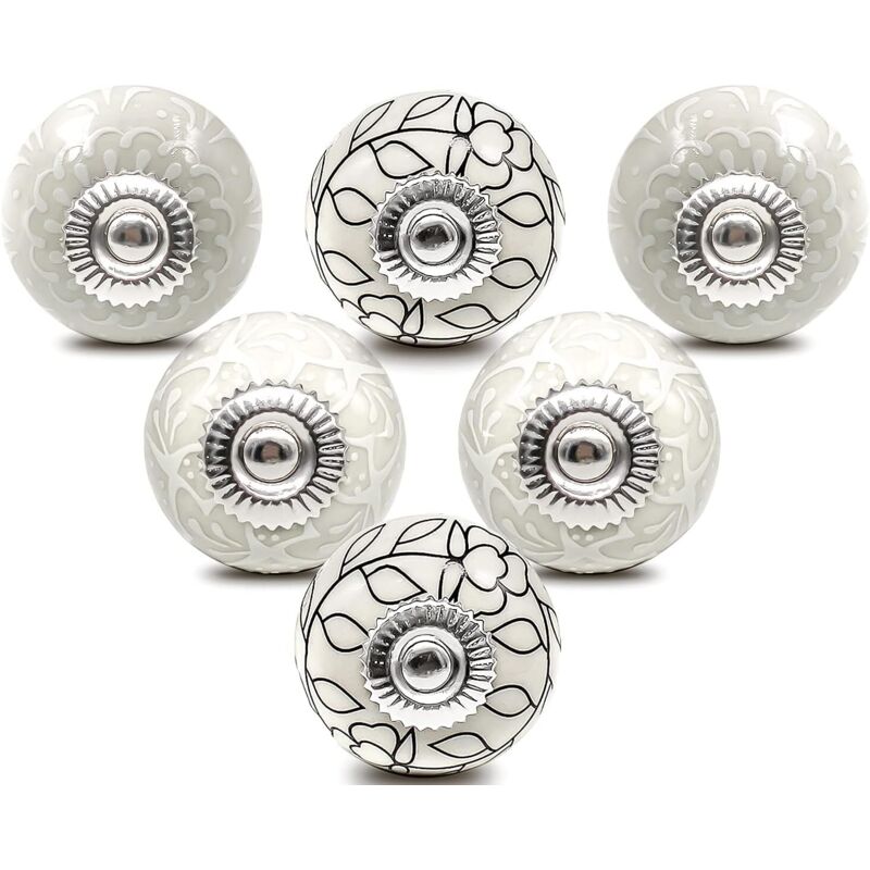 Porcelain Furniture Knobs, Ceramic Dresser Handles, Vintage Door Knobs for Cupboards and Drawers (6 Pieces)