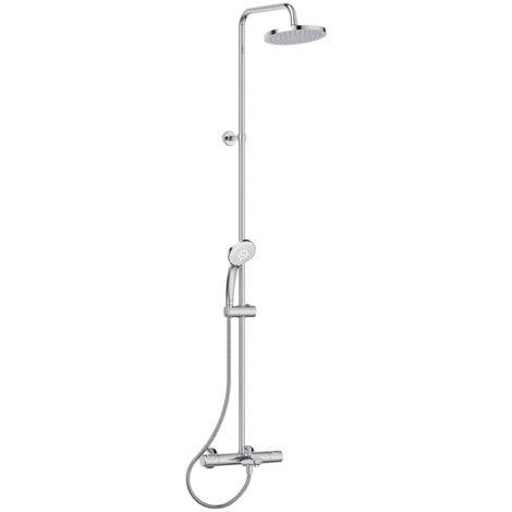 Porcher – Colonne de douche thermostatique – Finition métal – Douche de tête Ø 200 mm avec jet unique – Douchette Ø 100 mm avec 3 jets – Flexible 1,75 m