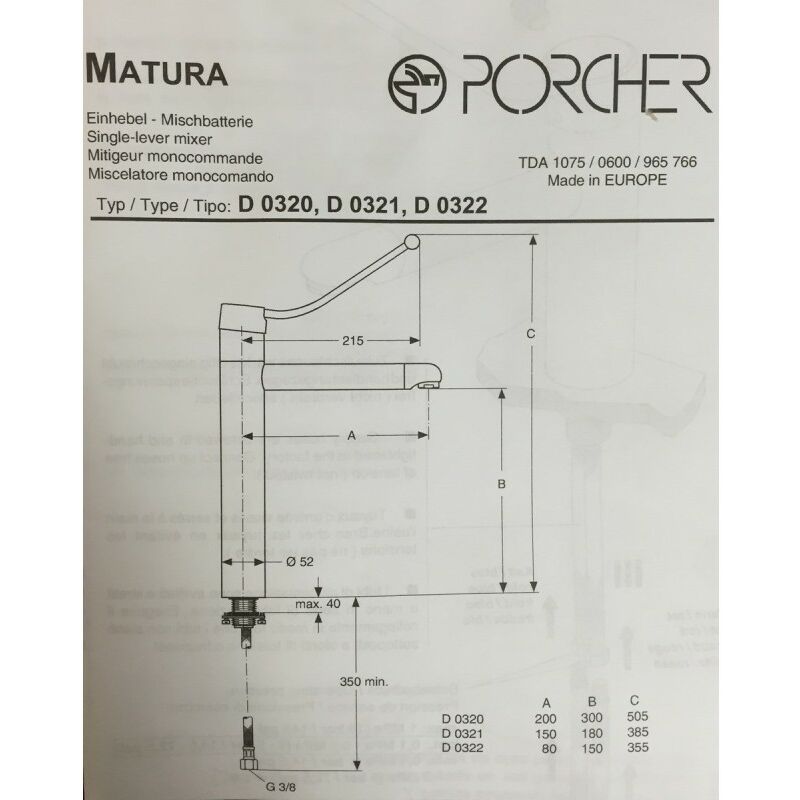 

Porcher D0321AA - lavabo mezclador con MATURA - cromo