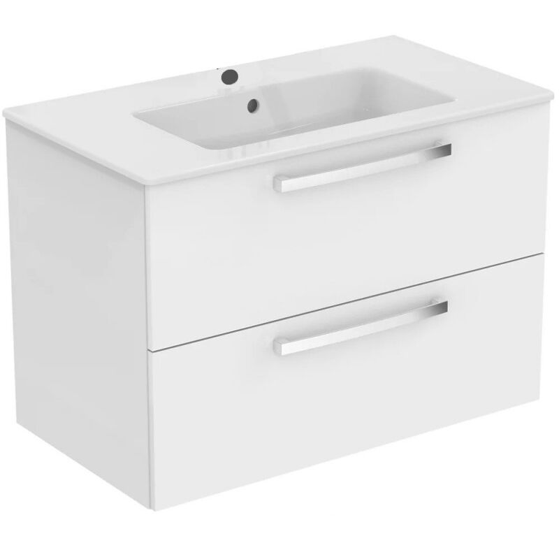 Meuble de Salle de Bain avec Plan Vasque PORCHER Ulysse 2 Tiroirs Blanc Brillant - E3258WG