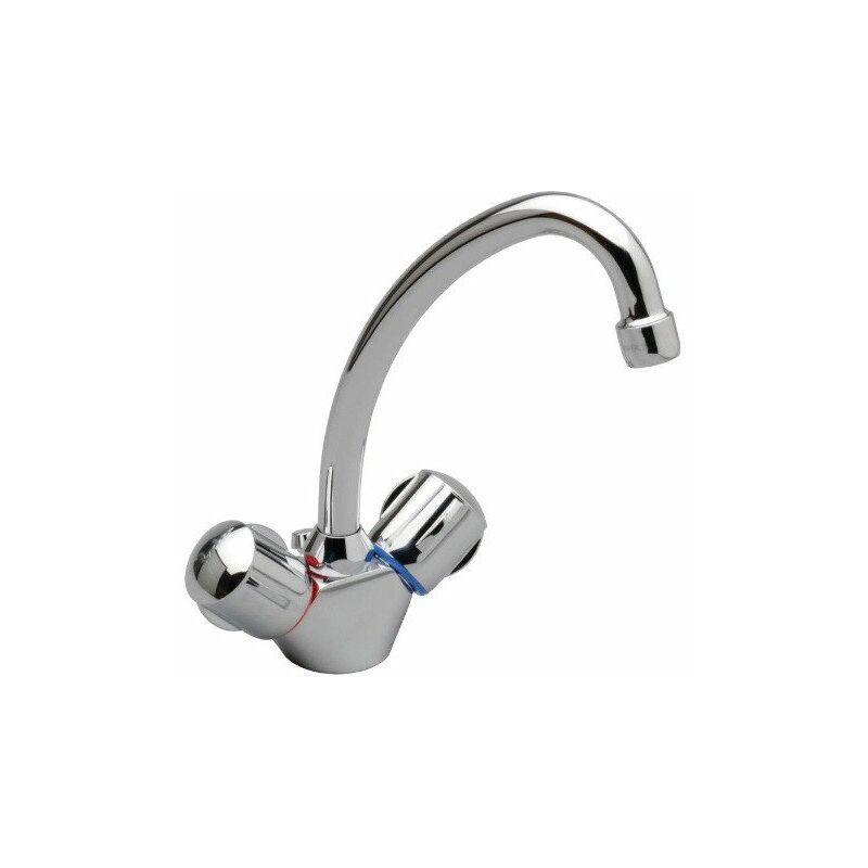 

Porcher - Mezclador de lavabo ULYSSE monoagujero con pico de tubo giratorio y cabeza de disco de cerámica cromada de 1/2' extraíble