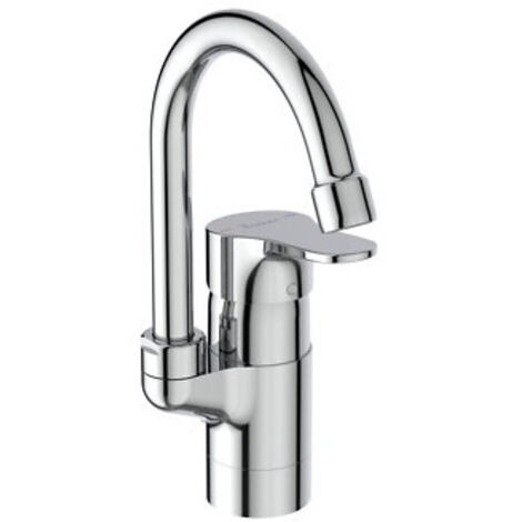 Porcher – Mitigeur de lavabo col de cygne – Cartouche Firmaflow® Ø 38 mm – Limiteur de température intégré – Limiteur de débit déverrouillable 50%