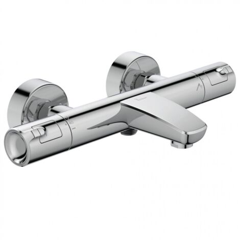 Porcher – Mitigeur thermostatique de baignoire chromé – Entraxe 150 mm – Poignée ergonomique – Limiteur de température à 40°C
