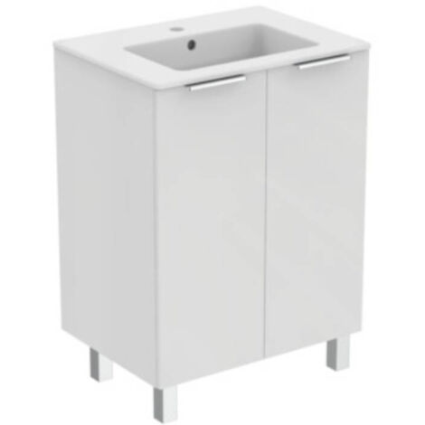 Porcher – Pack meuble sous vasque avec lavabo ULYSSE+ 2 portes 60cm – Blanc brillant – Lavabo avec trop-plein intégré – Installation rapide