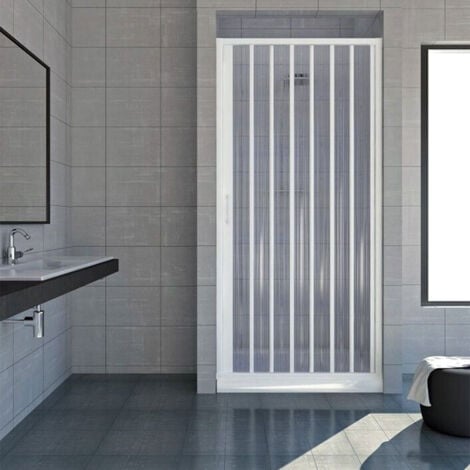 Porta a soffietto box doccia in PVC stabilizzato bianco.
