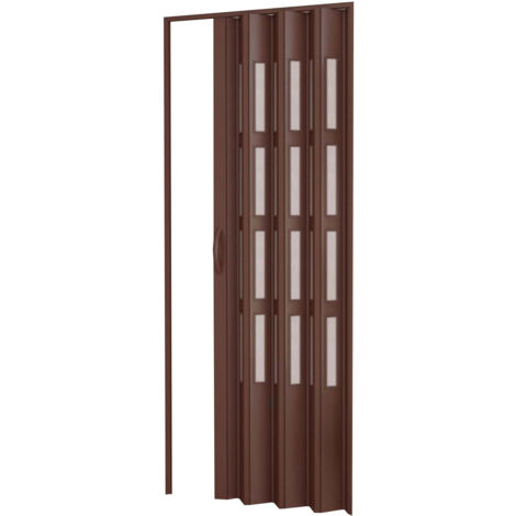 Porta a Soffietto da Interno 82x210 cm in PVC con vetro Niagara Mod. Extra Standard colore noce