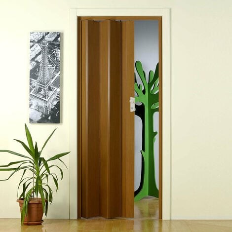 Porta a soffietto su misura in PVC beige con vetrini scorrevole da interno