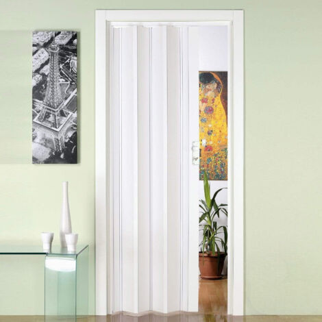 Porta a soffietto effetto legno in pvc rigido con maniglia 82x214 cm - Ciliegio
